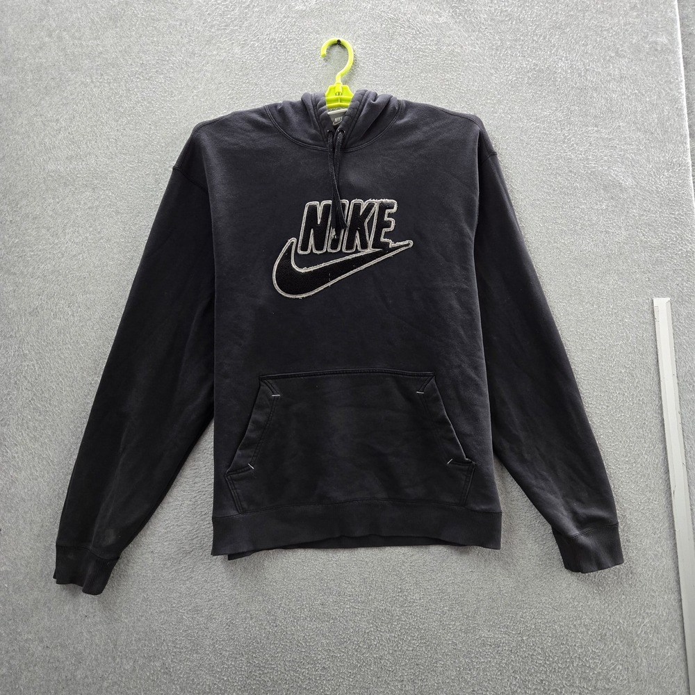 Nike Men Hoodie XL Black Embroidered Fleece Swoosh Sportswear Logo READ